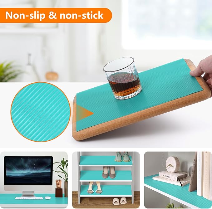 Shelf Liners for Kitchen Cabinets Drawer Liner Non Adhesive Cupboard Mat EVA Material Waterproof Refrigerator Mats Washable Fridge Liner for Cupboard and Desks Liner Blue 11.8 x 393.7 Inches