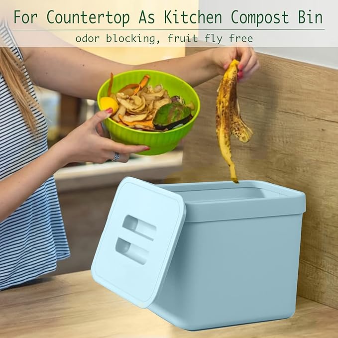 LALASTAR Kitchen Compost Bin, Hanging Trash Can with Lid for Kitchen Cabinet Door, Under Sink, Wall Mounted Waste Bin for Bathroom, 1.8 Gallon, Blue