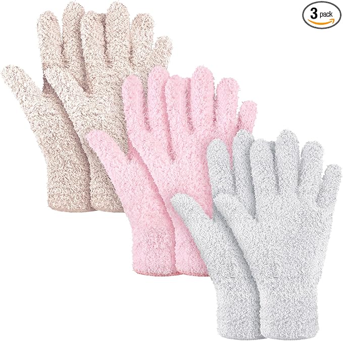 Patelai 3 Pairs Microfiber Plant Dusting Gloves Leaf Cleaning Gloves for Indoor Plants, Blinds, Furniture, House(Medium,Pink, Nude, White)