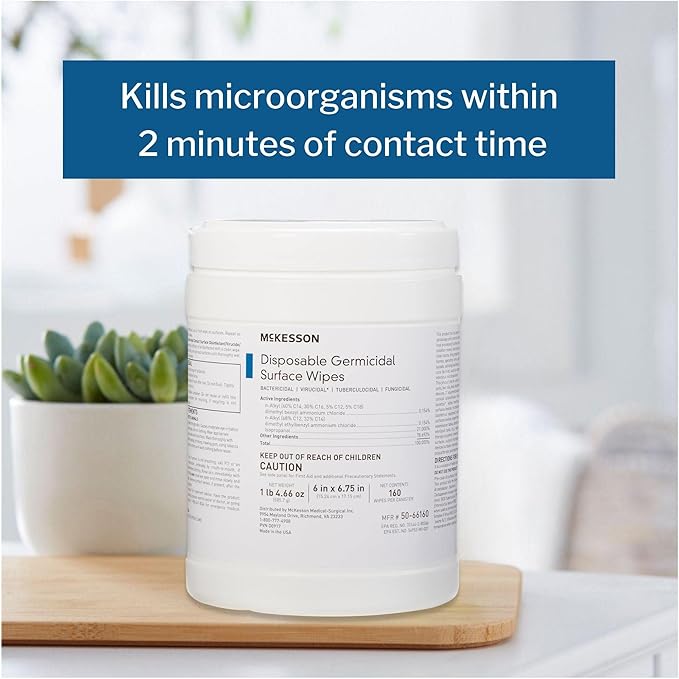 McKesson Germicidal Wipes [1920 Count] Disinfecting Wipes, Alcohol Cleaning Disinfectant Wipes, Hospital Grade Multi-Surface Wipes, 160 Wipes, 12 Pack