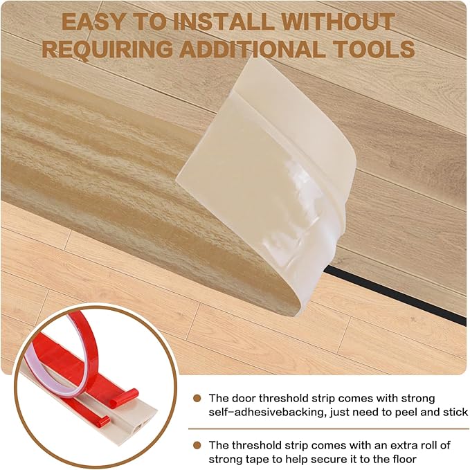 Floor Transition Strip Vinyl Door Threshold Ramp Self Adhesive Carpet Edging Strip Doorway Edge Trim, Overlap Edge Reducer for Laminate Carpet, Floor, Tile (Light Yellow Grain, 3/5" to 4/5", 6.6Ft)
