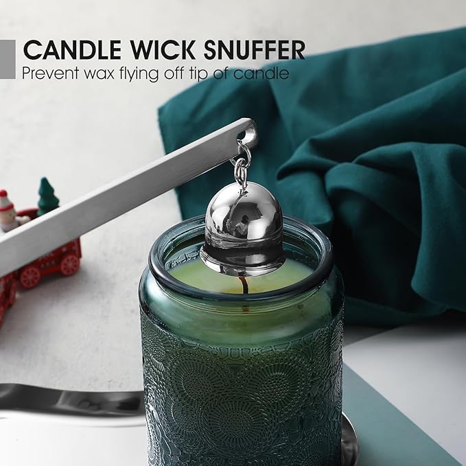 PATOISE 4 in 1 Candle Accessory Set, Candle Wick Trimmer Cutter, Candle Snuffer, Candle Wick Dipper Mini, Tray Holder in Gift Package for Candle Aromatherapy Lovers(4PCS Silver)
