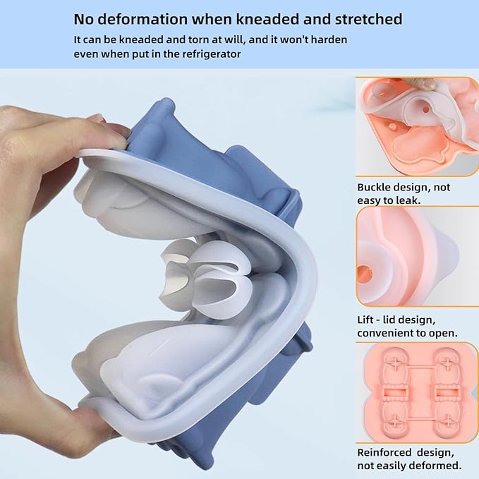7.48inch Newly Upgraded 4-grid 3D Dinosaur Ice Tray and Covered Silicone Ice Tray, Suitable for Bars, Outdoor and Home Use (1, grey)