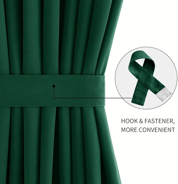 DWCN French Door Curtain - Rod Pocket Thermal Blackout Panel for Doors With Glass Window, Kitchen and Patio - Privacy, 54 X 72 Inches Long, 1 Panel With Tieback, Hunter Green