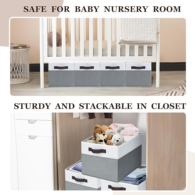 4 Pack Large Closet Storage Baskets Bins for Shelves | Fabric Closet Organizers and Storage with Handles Home Organization | Decorative Collapsible Baskets for Organizing Clothes Toy Nursery 14"x10"