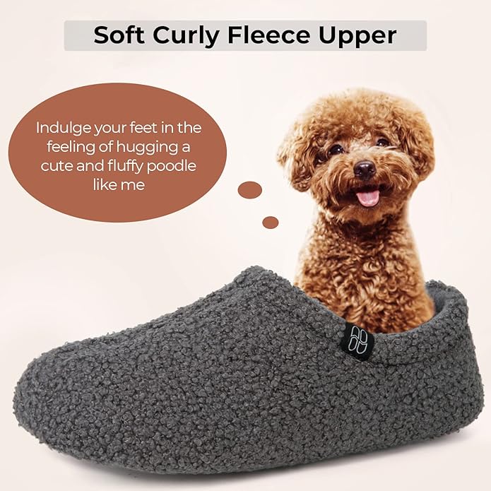HomeTop Women's Fuzzy Curly Fur Memory Foam Loafer Slippers with Polar Fleece Lining