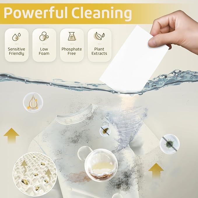 Poesie Laundry Detergent Sheet Lemon Scent 160 Count Non Plastic Travel Laundry Kit No waste Portable Washing Sheets Detergent for Machine Wash & Hand Wash
