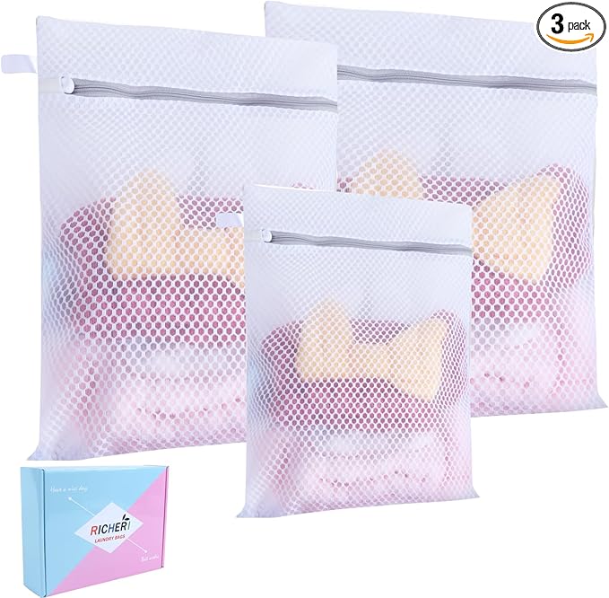 Mesh Laundry Bags, Mesh Wash Bags Durable Mesh Structure with Strong Zipper Suitable for Underwear, Delicate Clothes, Pants, Shoes, Socks Washing (Honey mesh, M+L+X-L(16*20in+20*24in+24*24in))