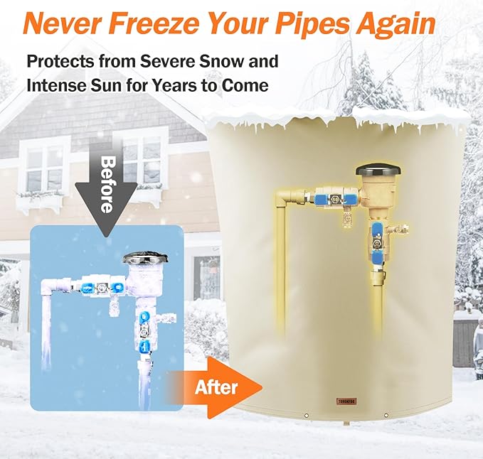 Backflow Preventer Pipe Insulation Cover (5°F) - Irrigation Sprinkler Valve Insulated Pouch - Water Well Pump Cover - Sturdy 5 Layers for Winter Freeze Protection, 26" W x 44" H, Beige