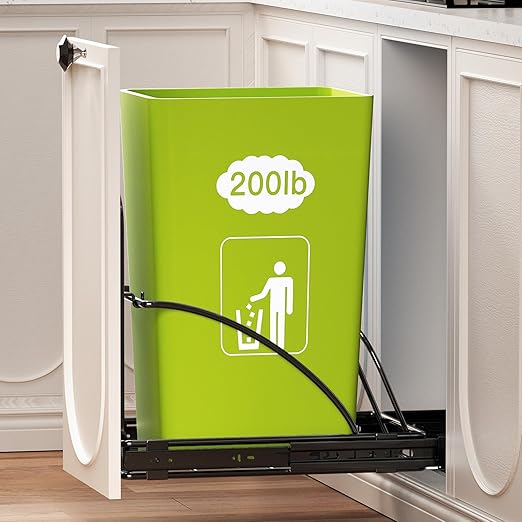 Pull Out Trash Can Under Cabinet 7-13 Gallon 50 Qt Under Sink Trash Can Pull Out Trash Can for Kitchen Cabinets Slide Out Garbage Can Under Counter, Black