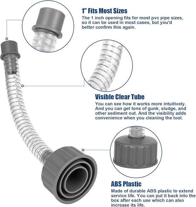 Wet Vac Attachment A/C Drain Lines Cleaner Tool, AC Drain Line Vacuum Adapter to Unclog and Evacuate ABS Compatiable With Most PVC Pipe Sizes Grey