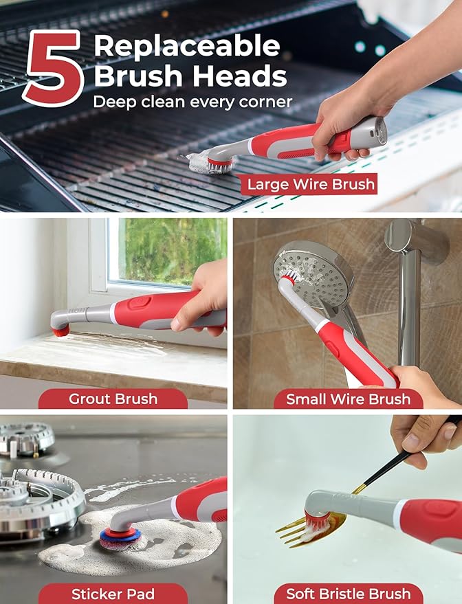 Sweepulire Electric Grout Brush, Battery Operated Power Scrubber with Stainless Steel Wire Brush, Multi-Purpose Tile Grout Cleaner Brush for Cleaning Grout, Tile, Corner, Kitchen, Shower, Tight Space