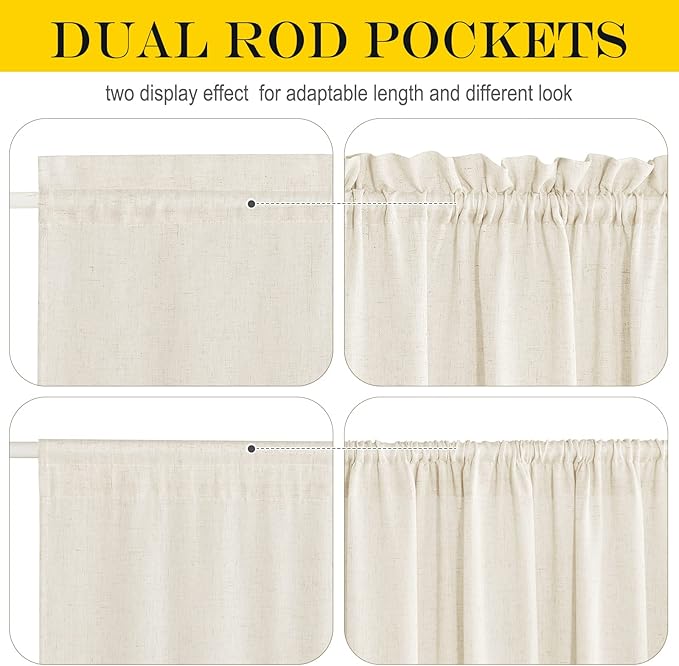 NICETOWN Natural Linen French Door Curtains Privacy Light Reducing Curtain for Glass Thermal Insulated Door Shade for Kitchen Classroom, 52 x 72 inches, 1 Panel
