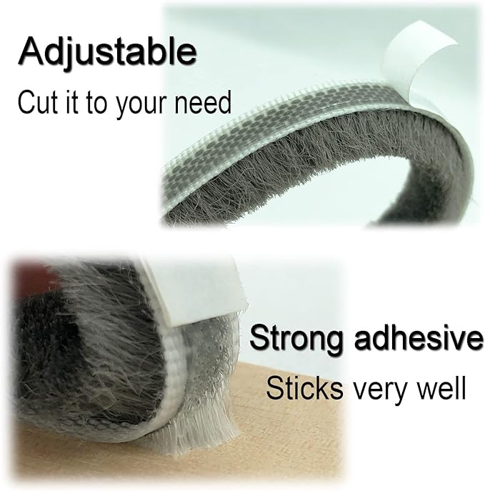 Weather Stripping Brush for Sliding Windows/Doors Frame Side,Pile Self Adhesive Weatherstrip Seal Strip Sealer Draft Stoppers (33ft x11/32 Backing x 3/16 Brush inch, Grey)