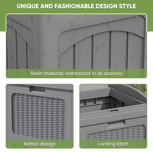 Patiowell 36 Gallon Outdoor Trash Can, Resin Outdoor Garbage Can with Lid for Patio, Backyard, Deck, Gray (2 Pack)