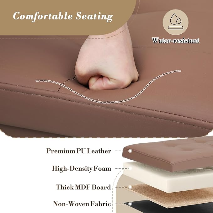 Athena Collection 43" Storage Ottoman Bench Folding Bench with 130L Hidden Storage, Large End of Bed Bench PU Leather Foot Rest Stool Chest with Flipping Lid for Living Room, Bedroom, Entryway, Brown