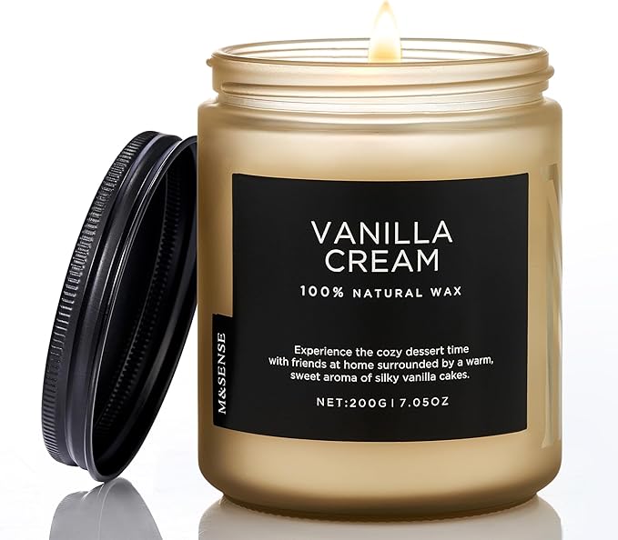 M&SENSE Vanilla Candles 100% Natural Organic Soy Wax Relaxing Aromatherapy Scented Candle, 7.05oz 50 Hours Burning Time Non Toxic Housewarming Gifts for Women and Men