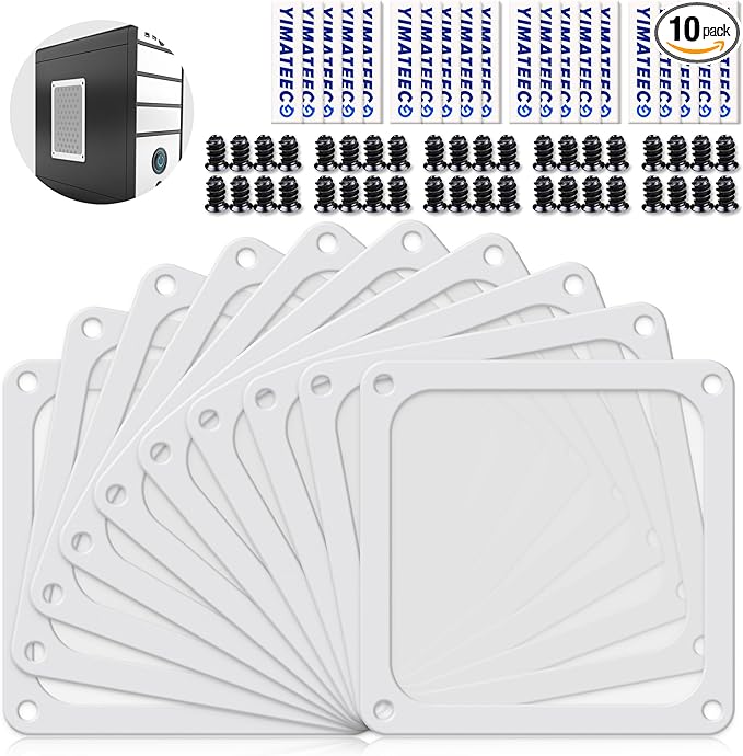 Dust Filter PC 140mm for Computer Cooler/PSU/Routers Nylon 80 Mesh, Magnetic Frame PC Fan Dust Mesh PC Cooler Filter Dustproof Computer Fan Grills (Nylon, 140 * 140mm, 10pcs, White)