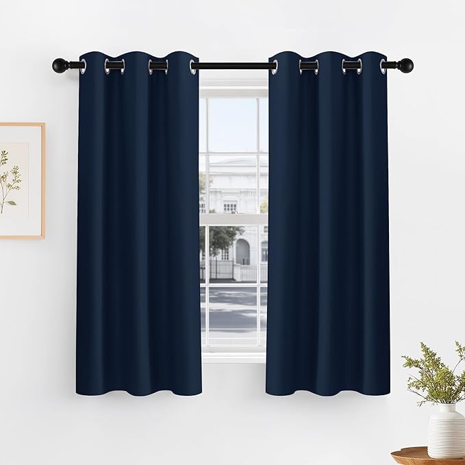 PONY DANCE Navy Blue Bedroom Curtains for Windows - Blackout Drapes 60-inch Length, Blue Haze Drapes with Grommet Top, Thermal Insulated Panels Light Block for Living Room, 42-inch Wide, 2 Panels