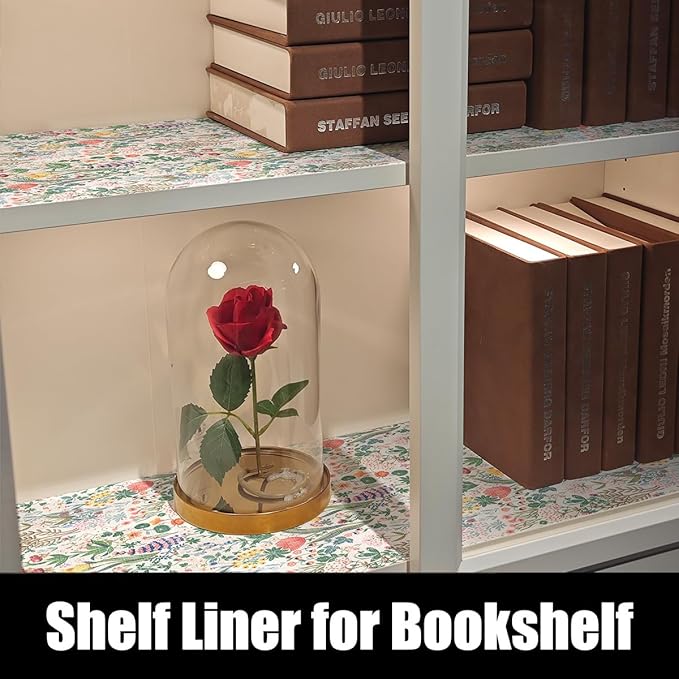 Floral Shelf Drawer Liners, Non Adhesive and Strong Non-Slip Colorful Cabinet Drawer Shelf Liners for Kitchen Wire Fridge, Waterproof Cabinet Liner,Easy to Clean,12IN x 10FT