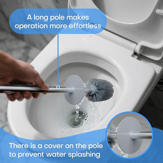 Marble Colored Toilet Brush and Holder Set,Stainless Steel Long Handle and Marble Colored Base for Bathroom Deep Cleaning，Space Saving for Storage，Drip-Proof，White