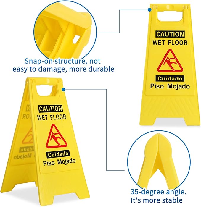 CERLMLAND wet floor signs 4 piece double-sided sign alerts clear identification using black text and red graphics Widely used in various business environments