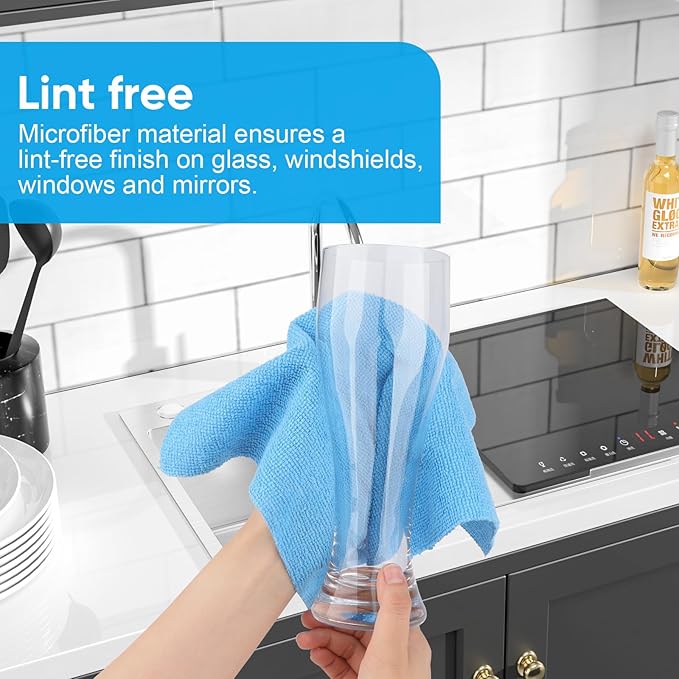 Microfiber Cleaning Cloth, 300 Sheets Shop Towels Commercial Grade Washcloths Lint-Free Work Rags Bulk Towels for Cars Mechanic Restaurant Garage Housekeeping, 11.5"x 11.5", Blue