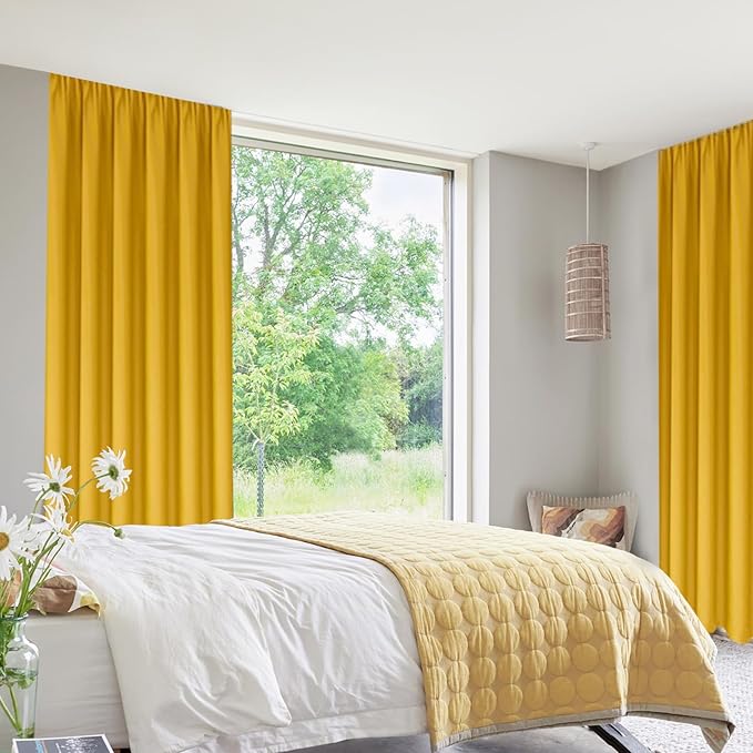DWCN Yellow Room Darkening Blackout Curtains - Thermal Insulated Privacy Energy Saving Window Curtain Drapes 38 x 72 inch Length, Set of 2 Bedroom Living Room Curtains