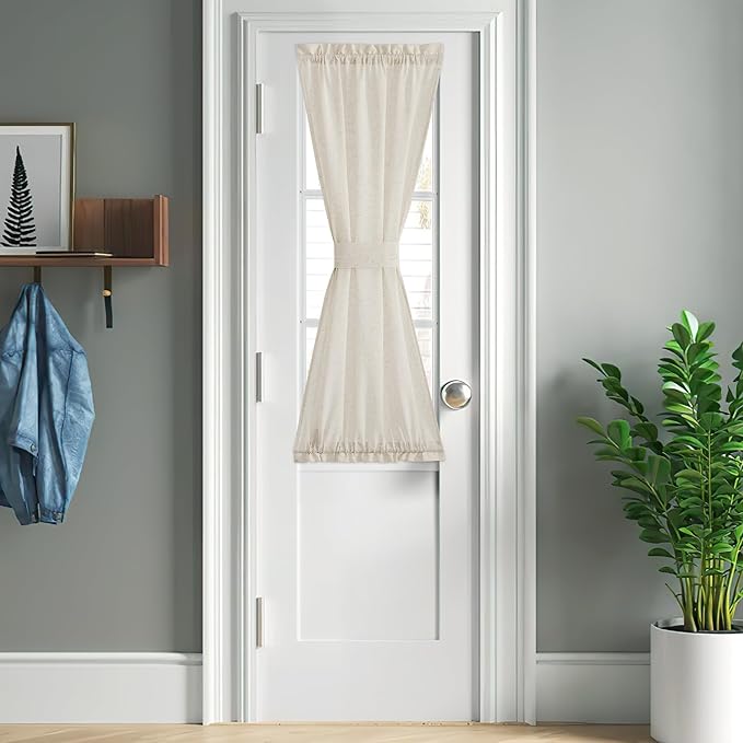 NICETOWN Natural Linen Door Curtains French for Glass Door Window Sidelight Curtains for Front Cafe Sheer Drapes Light Filtering Rod Pocket Blinds for Bathroom Kitchen, 1 Panel, 26W x 50L