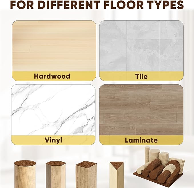 BALEINE 141PCS Felt Furniture Pads, Multi-Size Felt Pads for Chair Legs, Tables, Beds, Scratch-Reducing Floor Protectors for Hardwood Floors, Tile, Vinyl, and Laminate (141PCS, Beige+Brown)