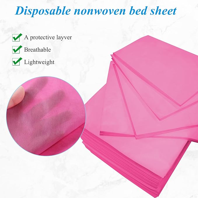 100Pcs Disposable Massage Table Sheets 31.5" x 71" Non-Woven Fabric Bed Covers for Ultimate Hygiene and Comfort in Massage, Tattoo, and Spa Treatments, Breathable and Durable Sheets(Pink)