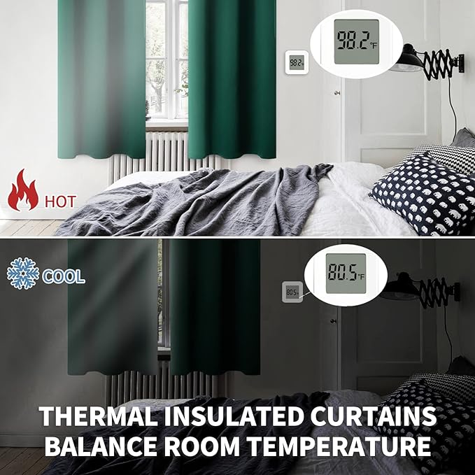 BGment Emerald Green Blackout Curtains 36 Inch Length for Kitchen Window - Short Thermal Insulated Drapes Room Darkening with Rod Pocket for Bathroom Cafe Rv Window, 42 x 36 Inch, 2 Panels