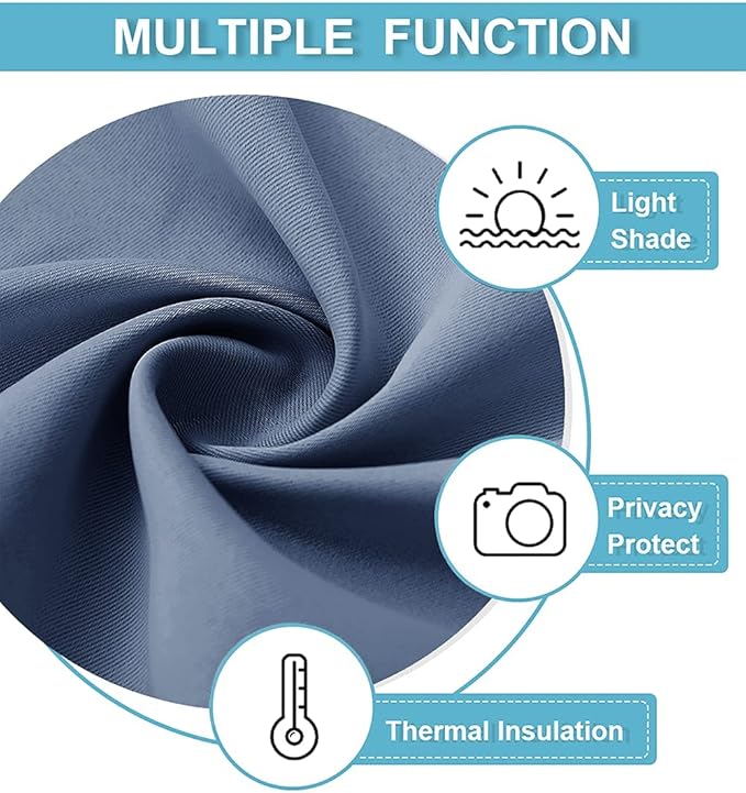 RYB HOME Blackout Curtains for Bathroom, Room Darkening Small Window Decor Energy Efficient Privacy Blue Backdrops for Bedroom Kitchen Dining Room, Stone Blue, W42 x L54 inch, 2 Panels