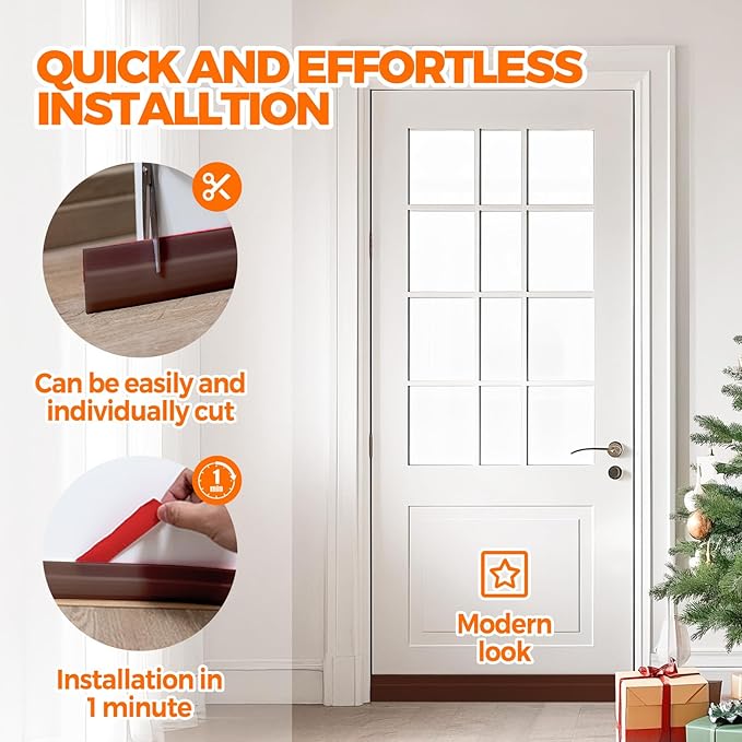 Holikme Door Draft Stopper Under Door Draft Blocker Insulator Doors Sweep Weather Stripping Noise Stopper Strong Adhesive, Brown