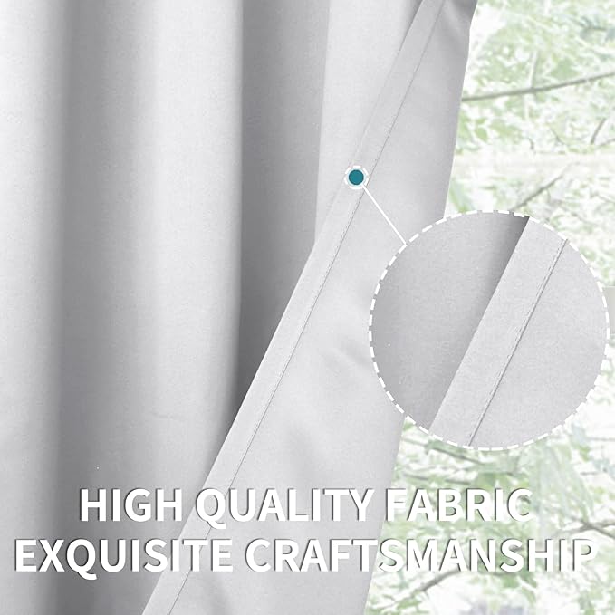 BGment Short Room Darkening Curtains 36 Inches Length for Bathroom - Rod Pocket Thermal Insulated 42 Inch Width Window Drapes for Kitchen Cafe Bedroom, Greyish White, 2 Panels, 42 x 36 Inch