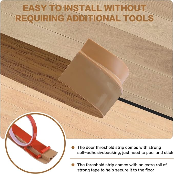 Floor Transition Strip Vinyl Door Threshold Ramp Self Adhesive Carpet Edging Strip Doorway Edge Trim, Overlap Edge Reducer for Laminate Carpet, Floor, Tile (Orange Oak, 1/5" to 2/5", 10Ft)