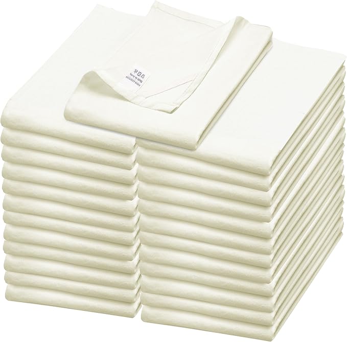 WHITEWRAP Flour Sack Towels| Tea Towel for Crafts| Kitchen Dish Cotton Blank Towel for Embroidery|Baking Bread Proofing Linen Cover| Thick Absorbent Quick Dry| 24 Pack 18"x28"Natural