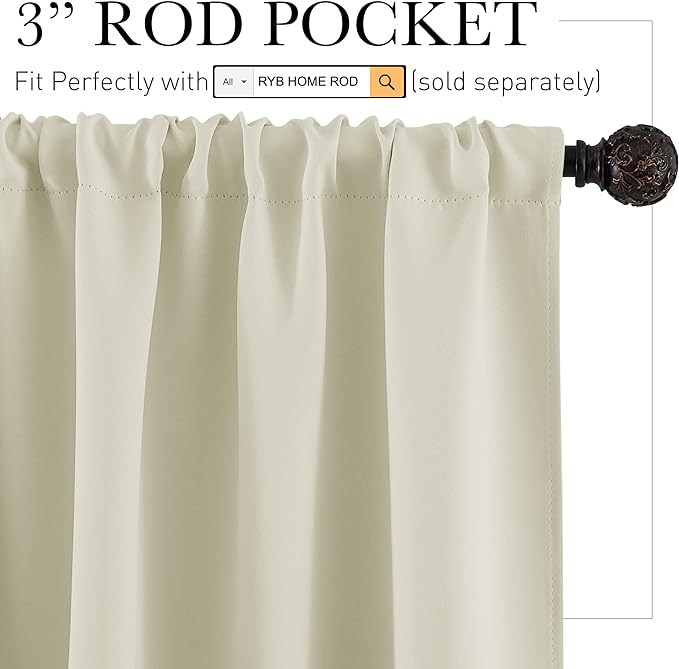 RYB HOME Blackout Curtains for Living Room Thermal Insulated Privacy Solar Drapes for Kids Bedroom Cafe Bathroom, 42 inch Width x 54 inch Length, Beige, 2 Panels