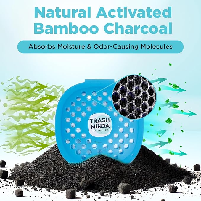 Trash Ninja Trash Can Deodorizer – Stick-On Air Freshener with Activated Charcoal and Fresh Ocean Scent for Kitchen, Bathroom, Fridge, Dumpster, and Trash Compactor Smell Removal