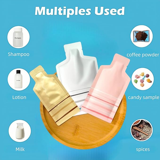 100 Pack 2.95x5.1 inch Heat Seal Sample Mylar Packets for Portable Travel Toiletries Empty Disposable Liquid Shampoo Pouch Single Serving Coffee Powder Condiments Food Storage (Gold)