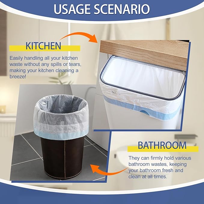 15 Gallon Trash Bags with Drawstring - 120 Count Heavy Duty 1.25 Mil Garbage Bags 56 Liter Tall Kitchen Bin Liners Unscented White for Home Yard Lawn
