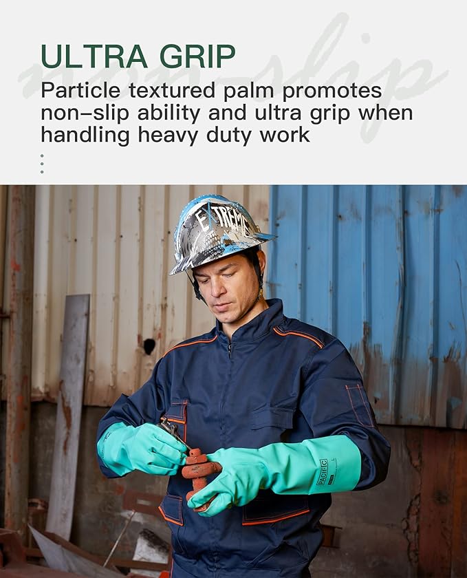 PACIFIC PPE 2 Pairs Nitrile Chemical Resistant Gloves, Flocked, Resist Strong Acid, Alkali, 15 mil, 12.6", X-Large