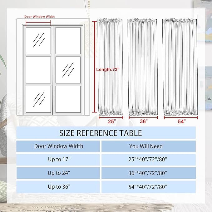 DWCN French Door Curtains – Rod Pocket Thermal Blackout Curtain for Doors with Glass Window, Kitchen and Patio Doors for Privacy, 25 X 72 Inches Long, 1 Curtain Panel with Tieback, Light Sage