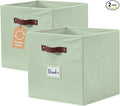 DECOMOMO Storage Bins, Cube Storage Bin with Labels, Fabric Storage Cubes for Shelves (10.5" x 11" / 2pcs, Sage Green)