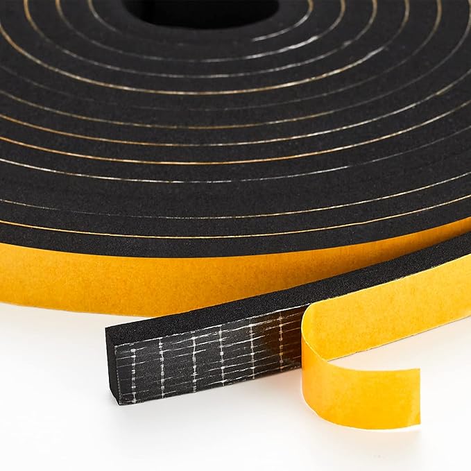 13 Feet Weather Stripping Door Seal, 1" Wide X 3/4" Thick Door Seal Strip High Density Foam Tape Adhesive Strip for Door Soundproofing,Window Insulation (1" x 3/4" x 13FT,Black)