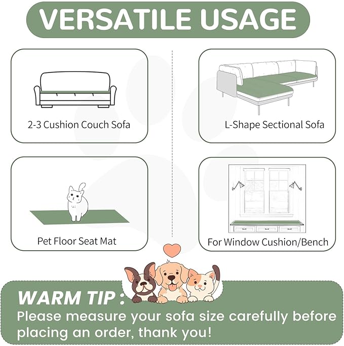 OTOB Couch Cover for Dogs Washable, Non Slip Plush Sofa Covers for 3 Cushion Couch, Fuzzy Pet Friendly Mat Bed Furniture Protector Sofa Slipcover, All Seasons (Matcha Green, 27.6" x 70.9")