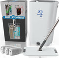 X3 Mop XL, Separates Dirty and Clean Water, 3-Chamber Design, Flat Mop and Bucket Set, Hands Free Home Floor Cleaning, 3 Reusable Microfiber Mop Pads Included