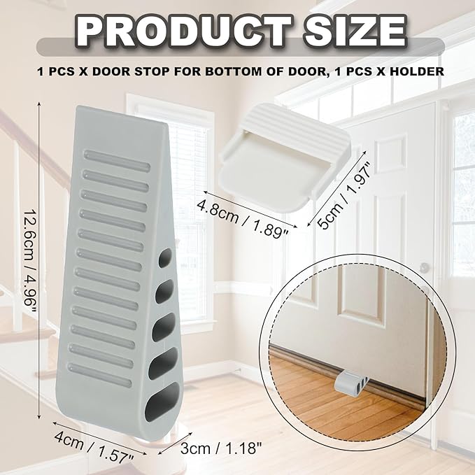 PATIKIL Rubber Door Stoppers for Bottom of Door, Door Wedge Stopper with Holder Sturdy Stackable Doorstop Wall Protector for Home Office Floor Concrete Tile, Gray