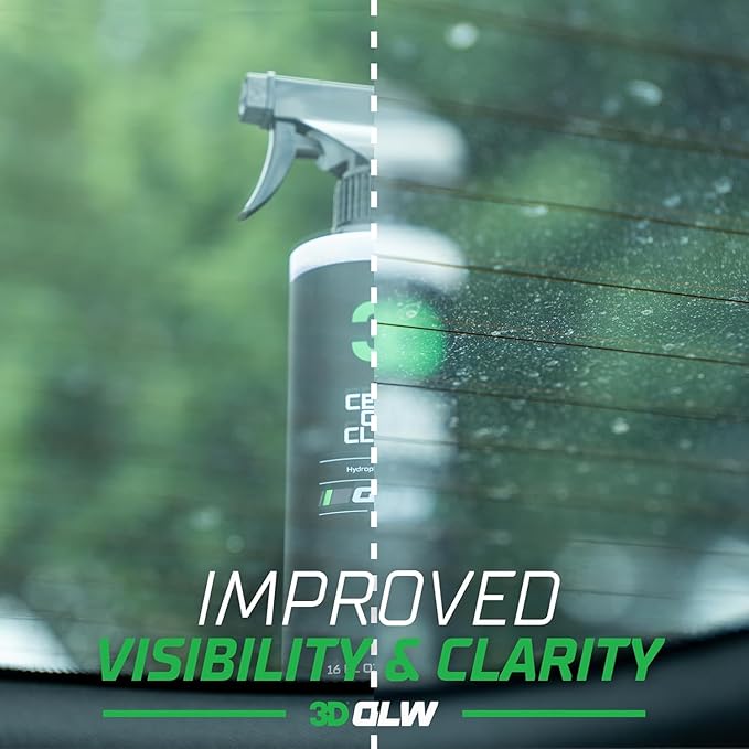 3D SiO2 Ceramic Glass Cleaner, GLW Series | Water & Rain Repellent | All-Weather Protective Ceramic Glass Cleaner | Safe for Tinted, Non-Tinted Windows & Mirrors | DIY Car Detailing | 16 oz