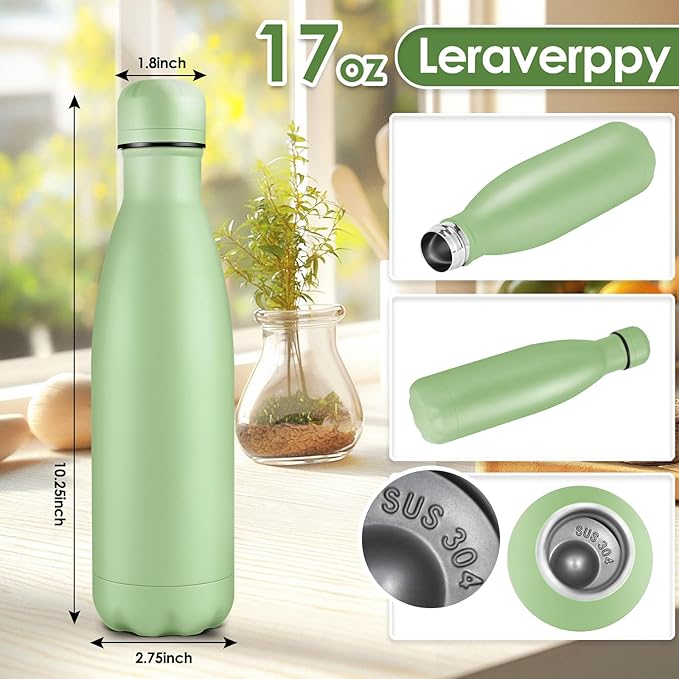 17oz Cola-Bottle Shaped Stainless Steel Leak-proof Water Bottle,Double Wall Vacuum Insulated Metal,Travel Mug For Sports Indoors & Outdoors,BPA-Free School Kids Flasks,Green(4Pack)